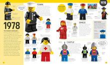 Load image into Gallery viewer, LEGO minifigure history book page featuring 1978 minifigures from various themes