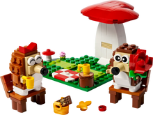 Load image into Gallery viewer, LEGO 40711 Hedgehog Picnic Date set 40711 featuring two hedgehogs with picnic items under a red mushroom