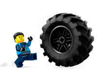 Load image into Gallery viewer, LEGO 60402 for sale UK featuring a minifigure running beside a large black tire