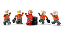 Load image into Gallery viewer, LEGO 60443 Ferrari car for sale UK featuring pit crew minifigures cheering at a race track