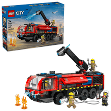 Load image into Gallery viewer, LEGO 60499: City: Airport Fire Truck set featuring firefighters and a fire truck with a water hose