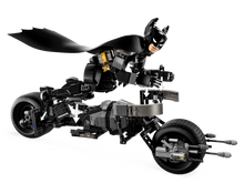 Load image into Gallery viewer, LEGO Batman Construction Figure riding a black Batcycle motorcycle with detailed design from Brick Shack
