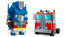Load image into Gallery viewer, LEGO Brickheadz Optimus Prime boxed set by Brick Shack showing detailed blue and red robot figure with truck front on black background