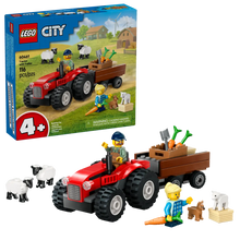 Load image into Gallery viewer, LEGO City farm tractor set with red tractor, trailer carrying vegetables and farm animals by Brick Shack