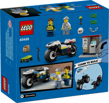 Load image into Gallery viewer, LEGO City Police Motorcycle 60455 boxed set with figures and buildable accessories for creative play