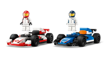 Load image into Gallery viewer, LEGO F1 racing cars set featuring red and blue racing cars with matching driver minifigures from Brick Shack