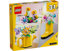 Load image into Gallery viewer, LEGO Flowers in Watering Can set by Brick Shack featuring 3-in-1 build options with flowers, watering can, and bird designs