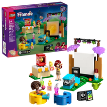 Load image into Gallery viewer, LEGO Friends Friendship Movie Night set 42642 with buildable cinema and mini-dolls enjoying popcorn and drinks