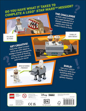 Load image into Gallery viewer, Galaxy Mission LEGO hardback book back cover featuring Star Wars LEGO challenges and creative building ideas