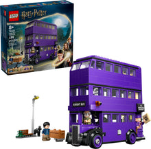 Load image into Gallery viewer, LEGO Harry Potter Knight Bus set with buildable purple triple-decker bus and Harry Potter minifigure