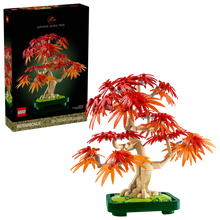 Load image into Gallery viewer, LEGO Japanese Maple Tree set 10348 with vibrant red and orange leaves in a detailed display