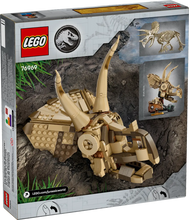 Load image into Gallery viewer, LEGO Jurassic World Triceratops Skull set boxed by Brick Shack showing assembled dinosaur skull model