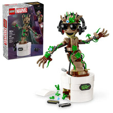 Load image into Gallery viewer, LEGO Marvel Dancing Groot set 76297 with movable limbs and accessories in a detailed boxed set