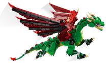 Load image into Gallery viewer, LEGO medieval dragon set with detailed green body and red wings