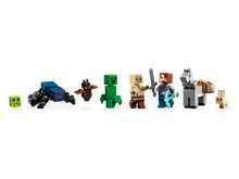 Load image into Gallery viewer, LEGO Minecraft Badlands Mineshaft set with detailed character and animal mini-figures on black background