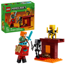 Load image into Gallery viewer, LEGO Minecraft Nether set by Brick Shack featuring characters and lava battle scene with building elements