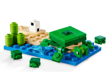 Load image into Gallery viewer, LEGO Minecraft Turtle Beach House set featuring a green turtle, water, and sandy beach build
