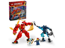 Load image into Gallery viewer, LEGO Ninjago Kai's Fire Mech set with red and blue mech figures and three minifigures by Brick Shack