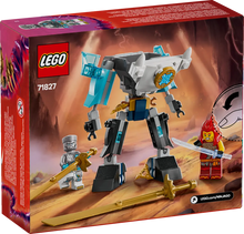Load image into Gallery viewer, LEGO Ninjago Zane's Battle Suit Mech 71827 with a silver figure and accessories in an action pose