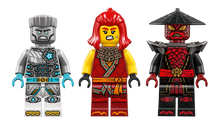 Load image into Gallery viewer, LEGO Ninjago Zane's Battle Suit Mech 71827 with three minifigures in dynamic poses