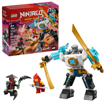 Load image into Gallery viewer, LEGO Ninjago Zane's Battle Suit Mech 71827 set featuring minifigures and a vibrant mech design