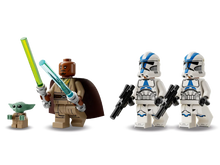 Load image into Gallery viewer, LEGO Boxed Set by Brick Shack featuring Star Wars Jedi with green and blue lightsabers and two clone troopers with blasters