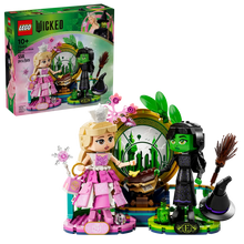 Load image into Gallery viewer, LEGO Wicked Elphaba and Glinda figures boxed set by Brick Shack with detailed character builds and accessories