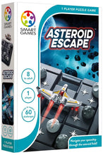 Load image into Gallery viewer, Smart Asteroid Escape puzzle game box featuring spaceship navigating asteroid field with 60 challenges