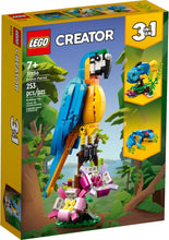 Load image into Gallery viewer, LEGO Creator 3-in-1 Exotic Parrot set boxed by Brick Shack showing parrot model with flowers and two alternate builds