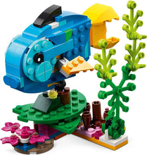 Load image into Gallery viewer, Brick Shack LEGO Creator 3-in-1 Exotic Parrot set boxed model showing blue parrot on base with plants and coral