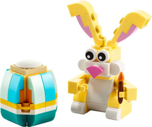 Load image into Gallery viewer, LEGO Easter Bunny polybag Brick Shack yellow bunny figure with teal egg and paintbrush accessory