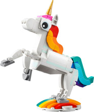 Load image into Gallery viewer, LEGO Creator 3-in-1 Magical Unicorn 31140 with colourful mane and raised pose for creative play
