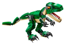 Load image into Gallery viewer, Green LEGO dinosaur model from the LEGO Creator Mighty Dinosaurs set with articulated limbs and detailed features