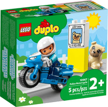 Load image into Gallery viewer, LEGO DUPLO Police Motorcycle 10967 building set with motorbike, police figure, and cute dog.