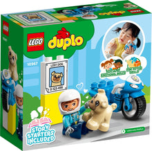 Load image into Gallery viewer, LEGO DUPLO Police Motorcycle 10967 set featuring a police officer, dog, and play accessories