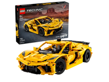 Load image into Gallery viewer, LEGO Technic Chevrolet Corvette Stingray 42205 set with 732 pieces and detailed car model in yellow
