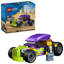 Load image into Gallery viewer, LEGO City Hot Rod set 60485 featuring a stylish purple car and a minifigure with a confident pose
