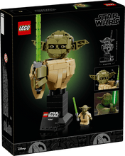 Load image into Gallery viewer, LEGO Star Wars Yoda Bust boxed set by Brick Shack showing detailed LEGO Yoda head and shoulders in a display box.
