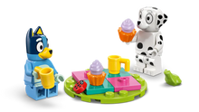 Load image into Gallery viewer, Bluey and Chloe LEGO playset 11201 featuring LEGO figures enjoying cupcakes and drinks at a colourful table
