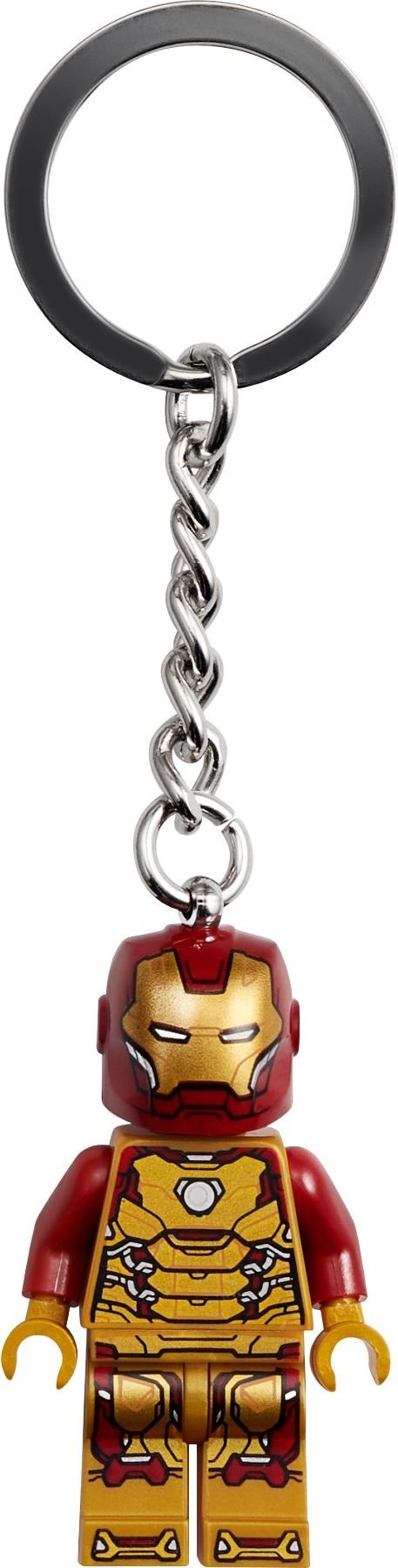LEGO Iron Man keychain 854240 featuring a detailed Iron Man minifigure in red and gold