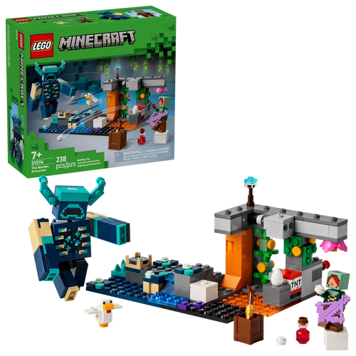 LEGO Minecraft The Warden Encounter 21274 boxed set featuring the Warden and various building elements