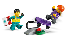 Load image into Gallery viewer, Brick Shack LEGO 60451 ambulance set UK showing paramedic with medical bag and minifigure on purple skateboard
