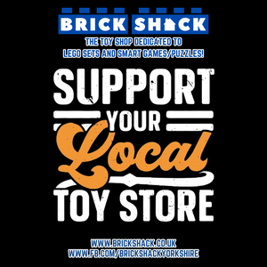 Brick Shack support your local toy store poster on black background promotional graphic for LEGO Easter Chickens polybag