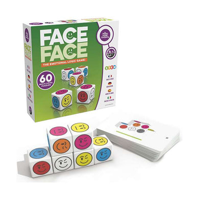 Happy Face to face family board game puzzle with multi-level emotional logic cubes and challenge cards