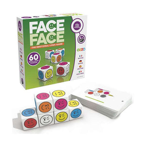 Happy Face to face family board game puzzle with multi-level emotional logic cubes and challenge cards