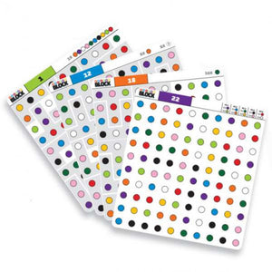 Happy colour block logic puzzle featuring colourful dot pattern cards for brain training