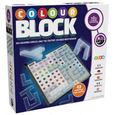 Happy colour block logic puzzle featuring colourful circles and movable pieces for brain training