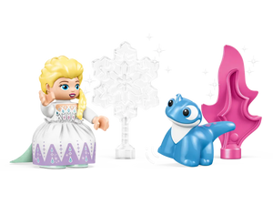 LEGO 10418 Elsa & Bruni playset featuring Elsa figure with snowflake and blue salamander accessories