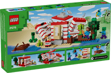 Load image into Gallery viewer, LEGO 21275: Minecraft: The TNT Jungle House Boxed Set with Steve and Creepers on a beach scene
