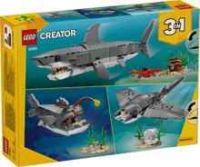 Load image into Gallery viewer, LEGO 31381: Creator 3-in-1: Fierce Shark with a Treasure Chest Boxed Set showcasing build options
